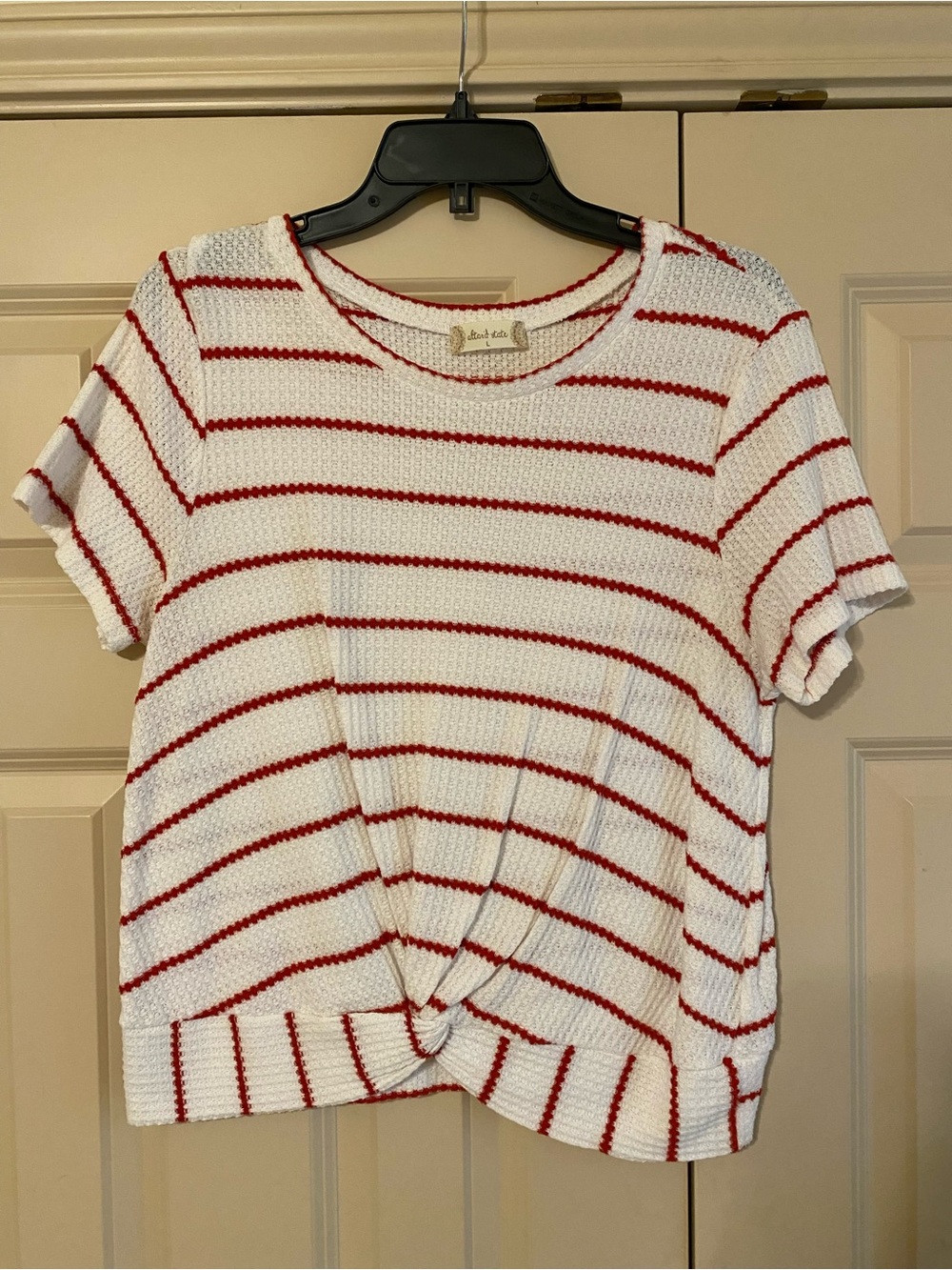 Red Stripe Twist-Hem Knit Top